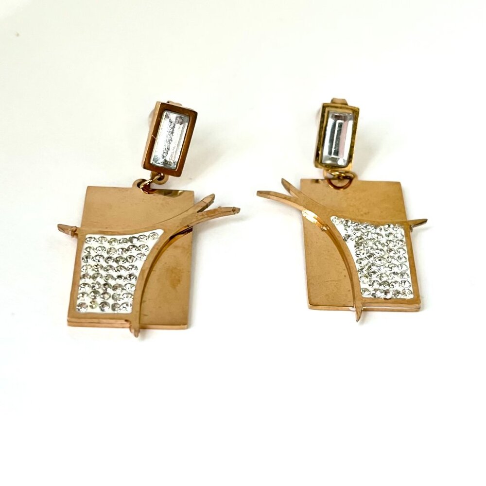 Gold Rhinestone Geometric Drop Dangle Earrings Retro Statement Jewelry Office